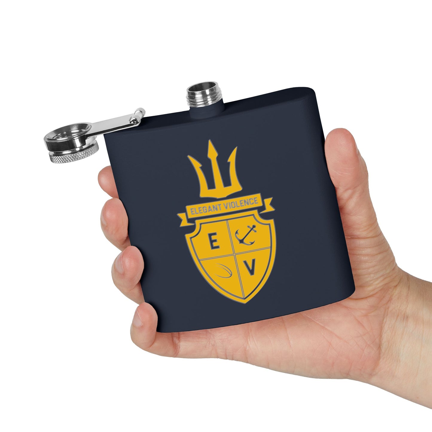 Elegant Violence Crest Stainless Steel Flask — 6oz