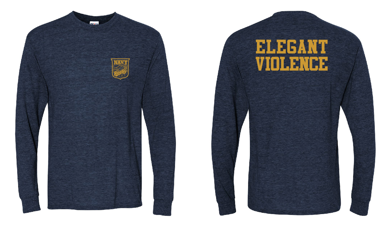 Navy Crest Elegant Violence Long Sleeve T-Shirt Navy / Gold (Next Level Shirt)
