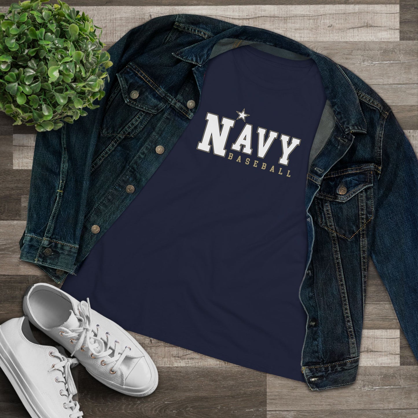 Navy Baseball Classic Logo - Women's Cotton Tee