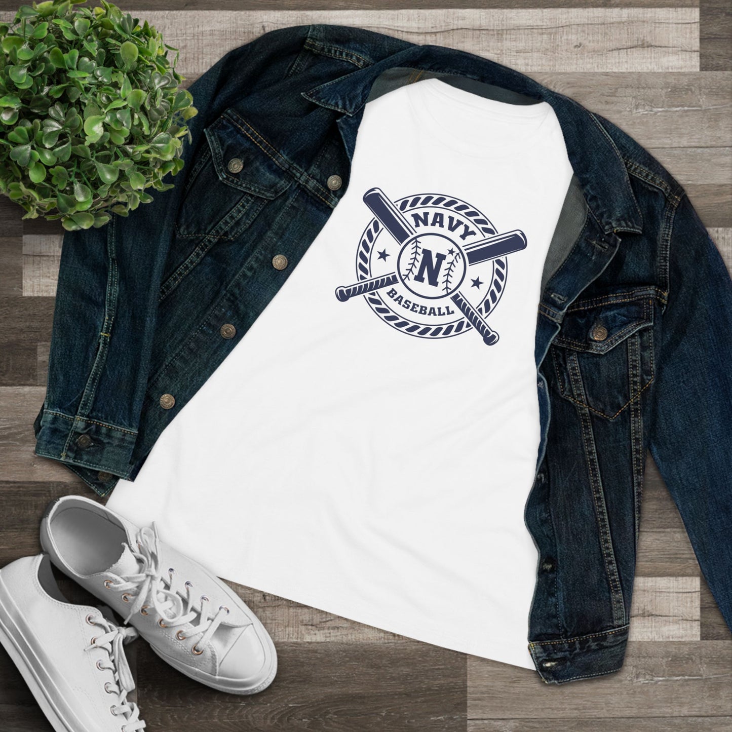 Navy Baseball Circular Logo - Women's Cotton Tee