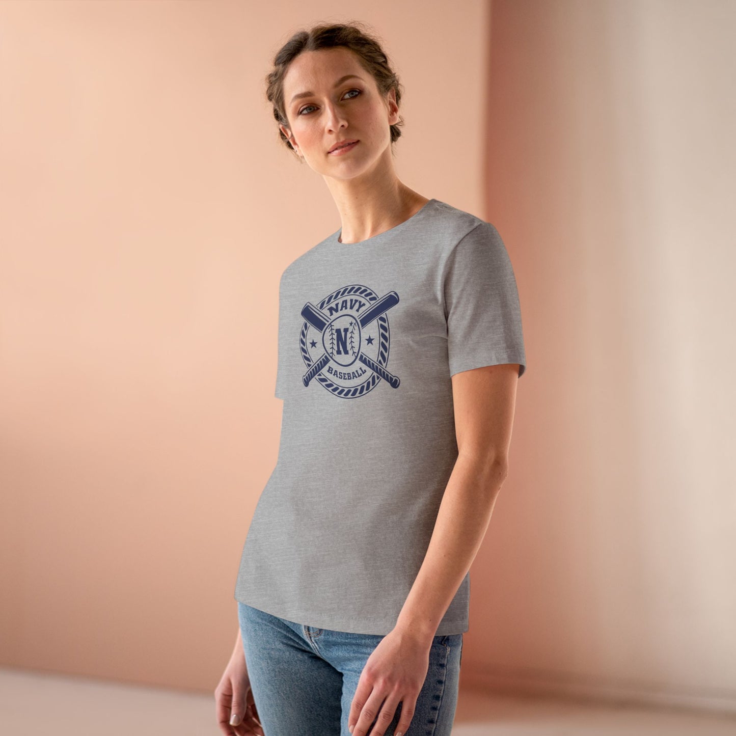 Navy Baseball Circular Logo - Women's Cotton Tee