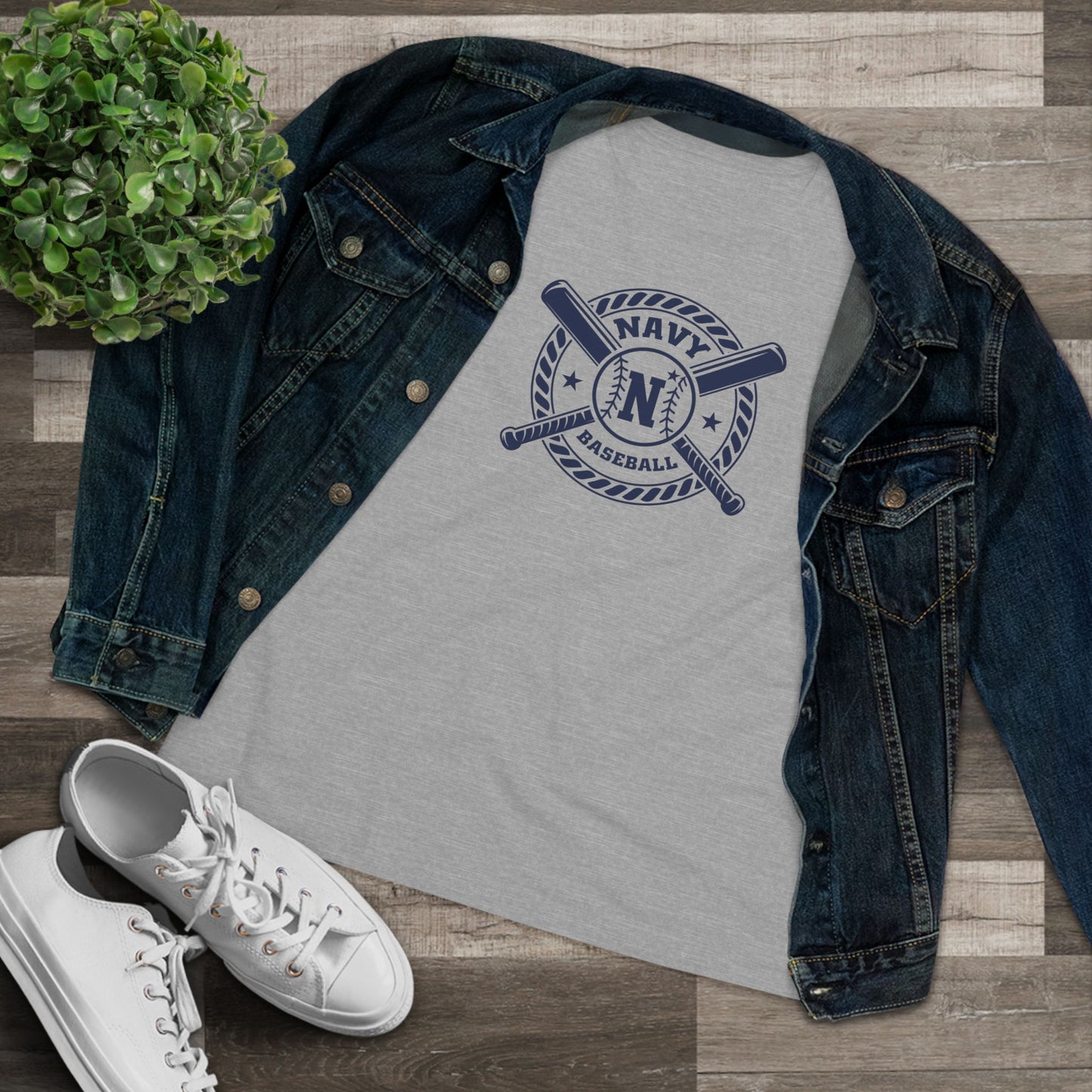 Navy Baseball Circular Logo - Women's Cotton Tee
