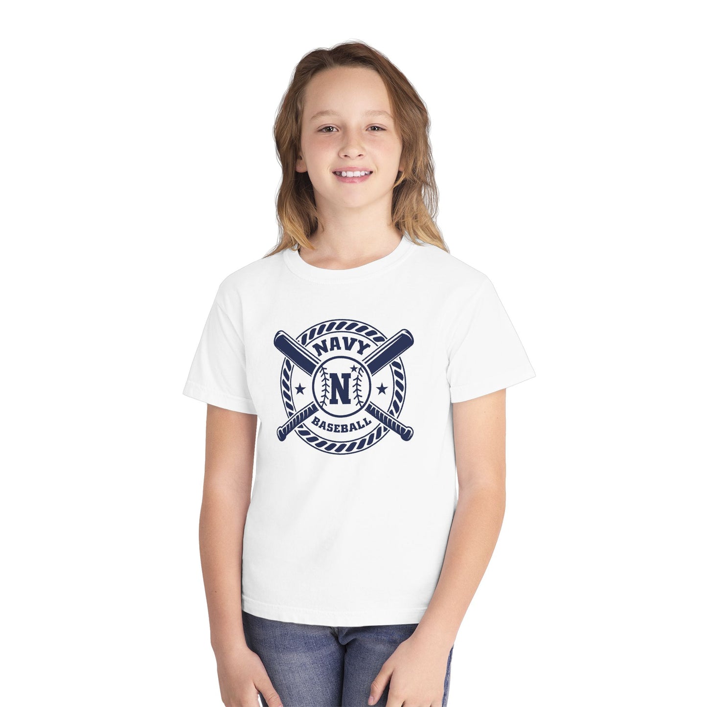 N* Baseball  Youth Tee — Navy Baseball Circle Logo