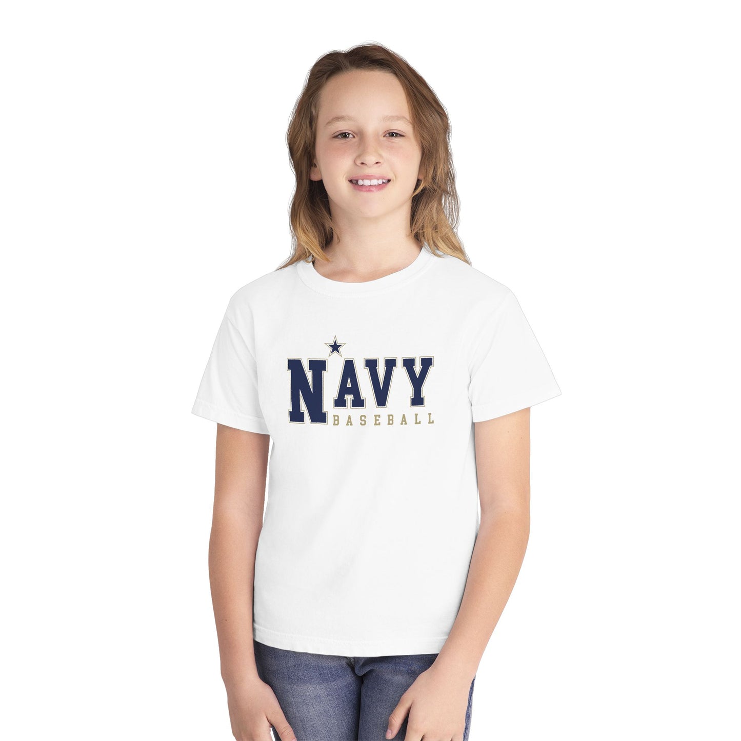 N* Baseball Youth Tee — Navy Baseball Distressed Logo