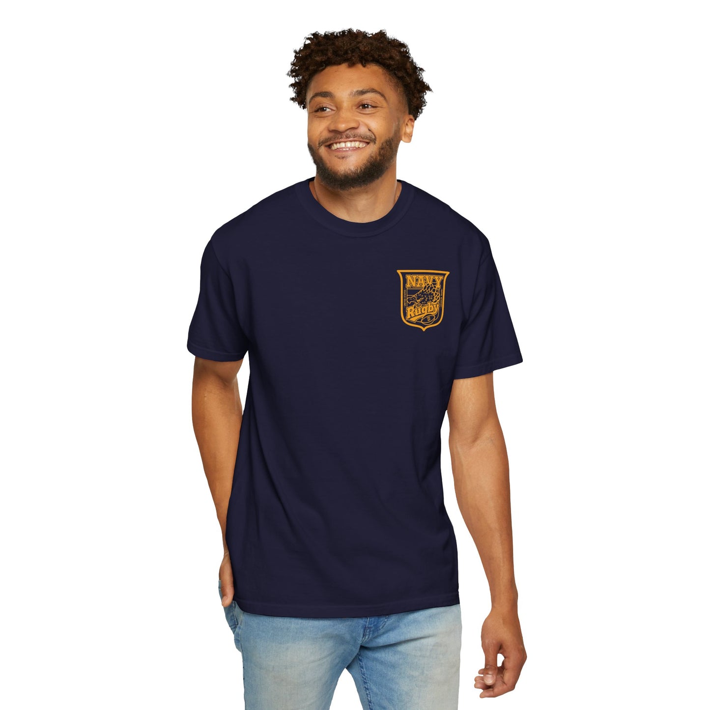 Navy Rugby Gold Crest Blank Back T-Shirt Loose Fit