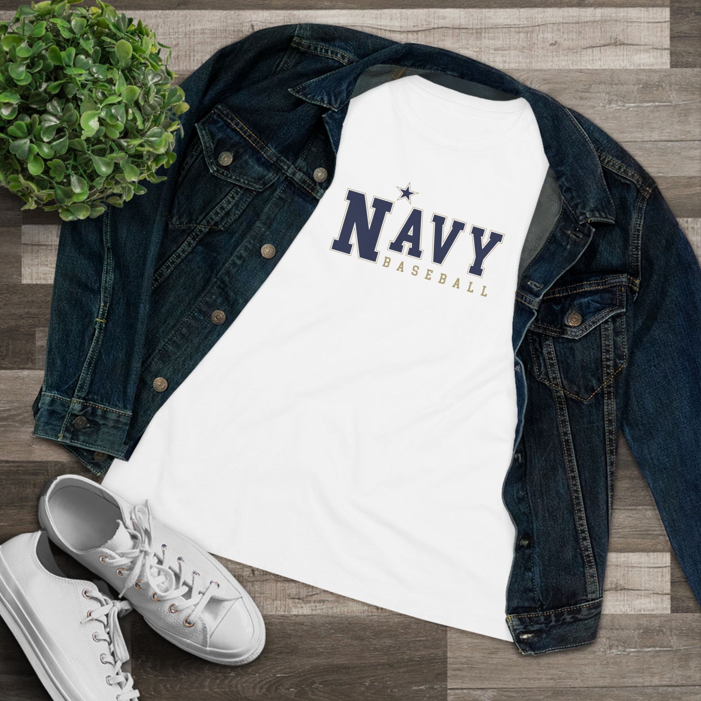 Navy Baseball Classic Logo - Women's Cotton Tee