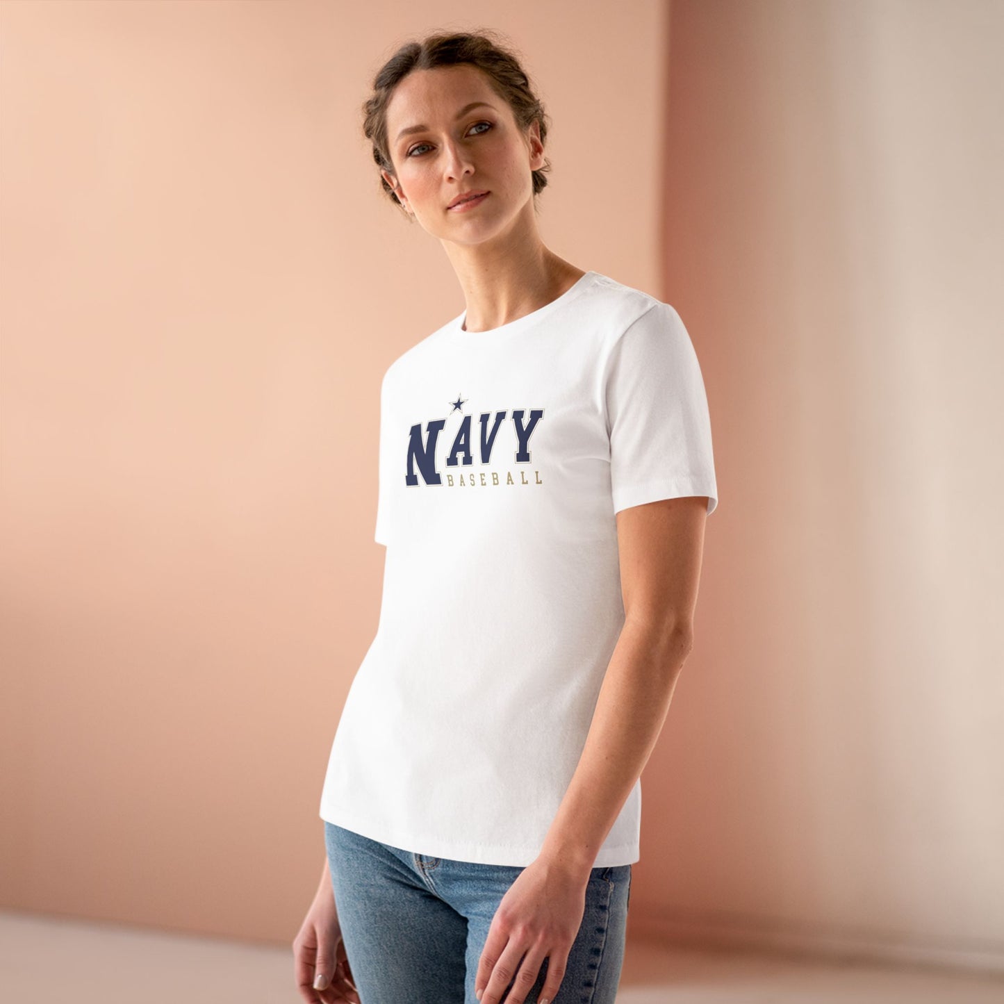 Navy Baseball Classic Logo - Women's Cotton Tee