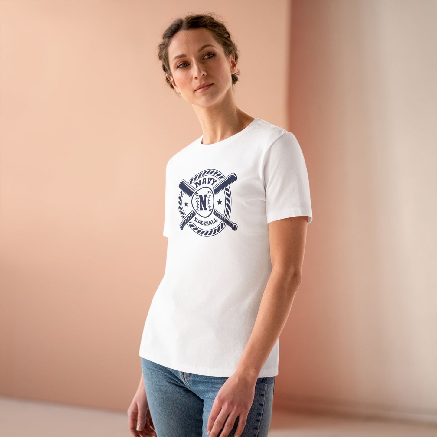 Navy Baseball Circular Logo - Women's Cotton Tee