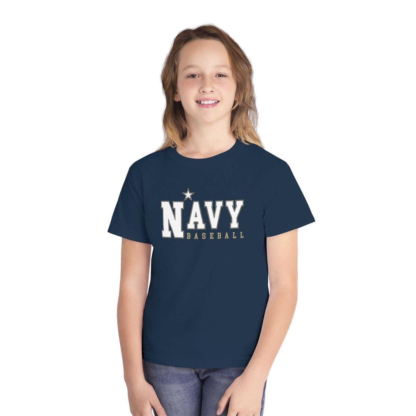N* Baseball Youth Tee — Navy Baseball Distressed Logo