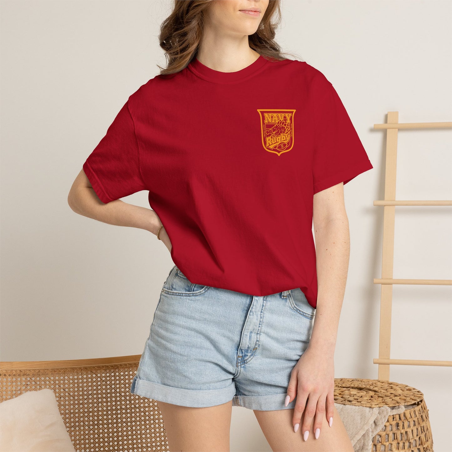 Navy Rugby Gold Crest Blank Back T-Shirt Loose Fit