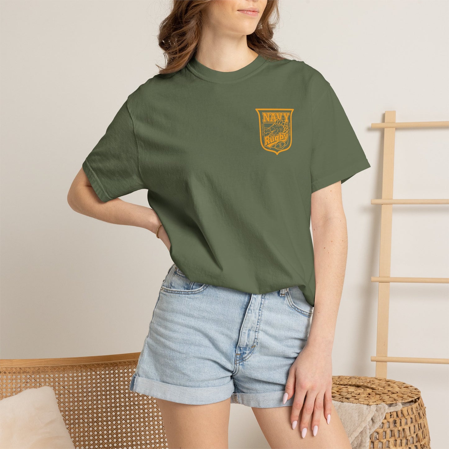 Navy Rugby Gold Crest Blank Back T-Shirt Loose Fit