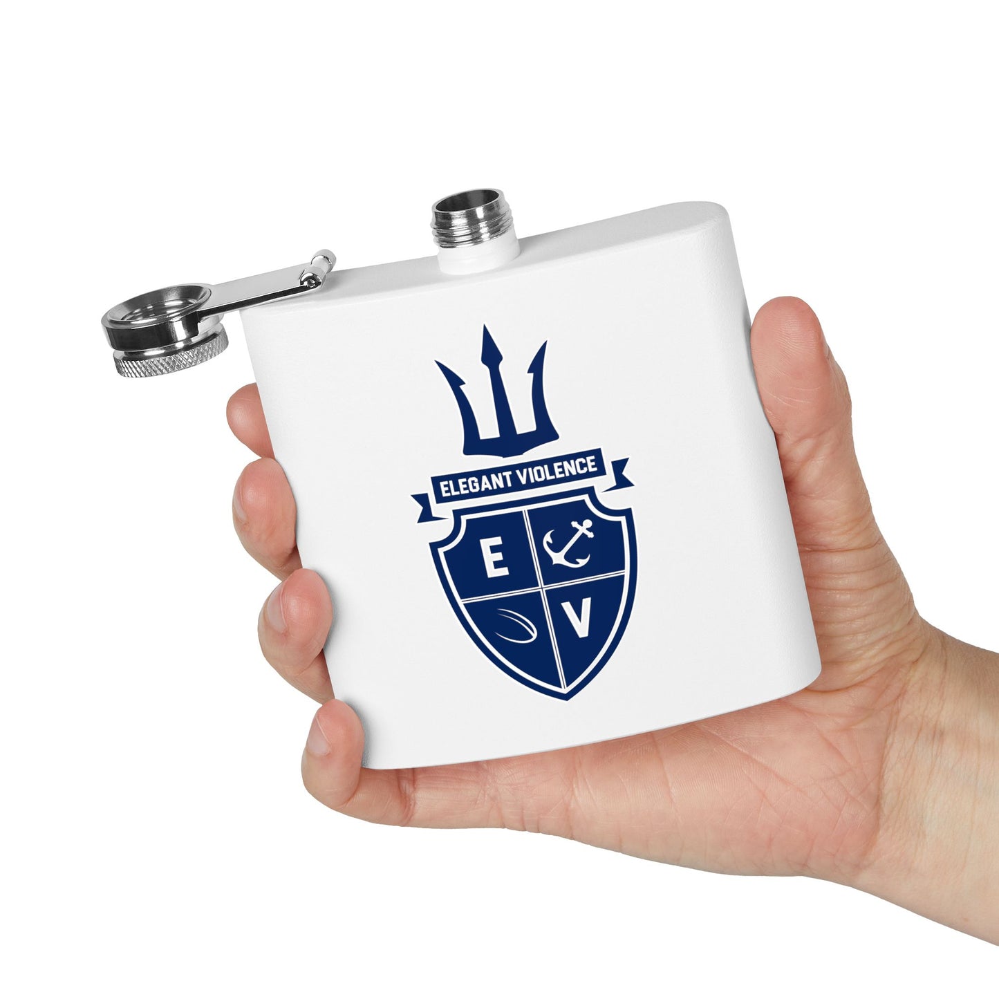Elegant Violence Crest Stainless Steel Flask — 6oz