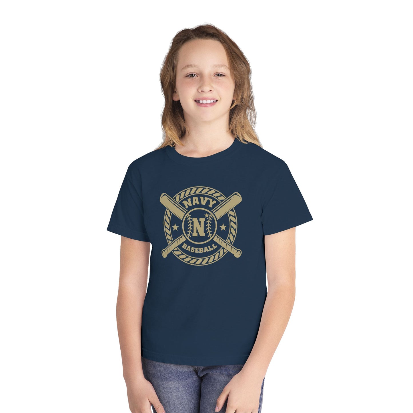 N* Baseball  Youth Tee — Navy Baseball Circle Logo