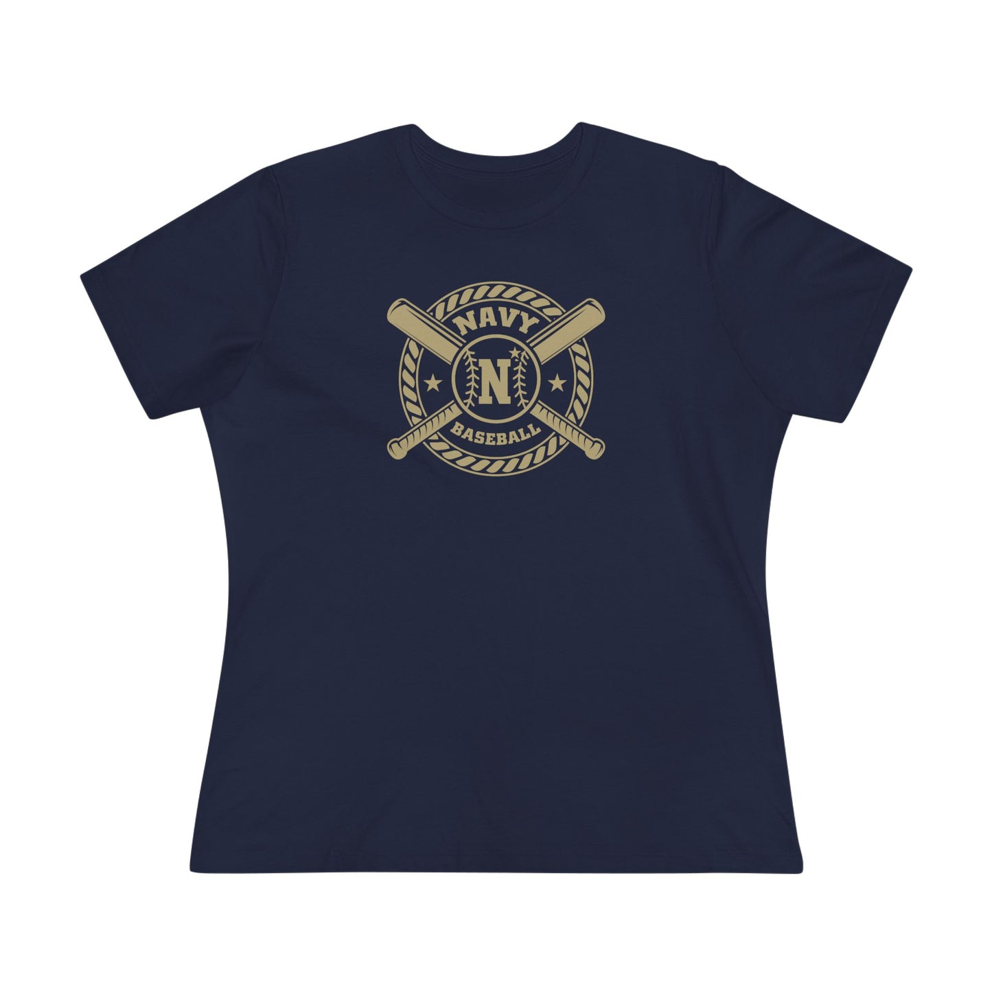 Navy Baseball Circular Logo - Women's Cotton Tee