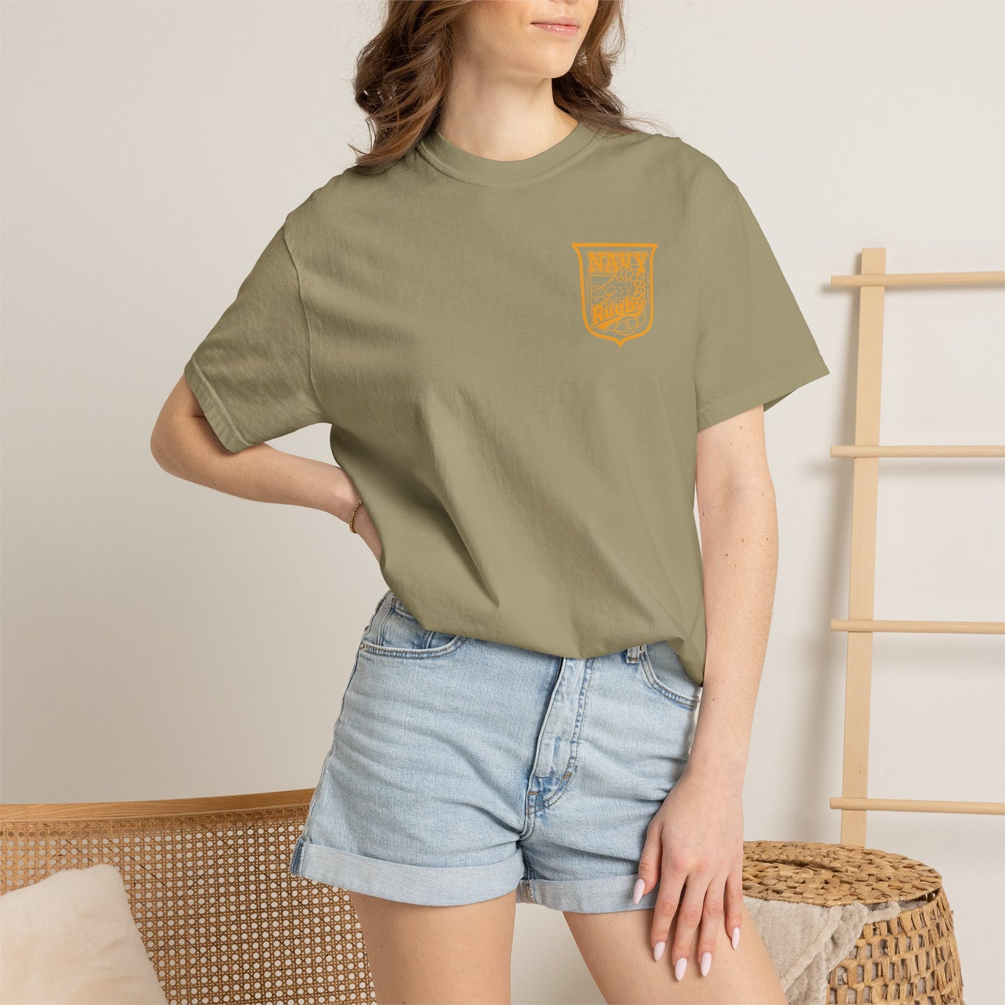 Navy Rugby Gold Crest BEAT ARMY T-Shirt Loose Fit