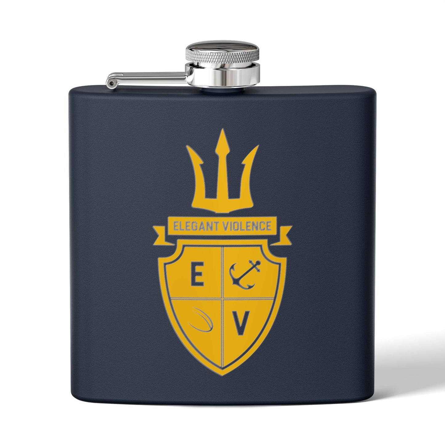Elegant Violence Crest Stainless Steel Flask — 6oz