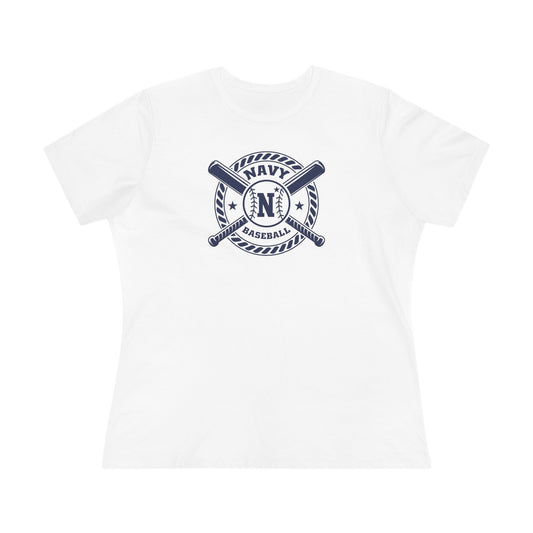 Navy Baseball Circular Logo - Women's Cotton Tee