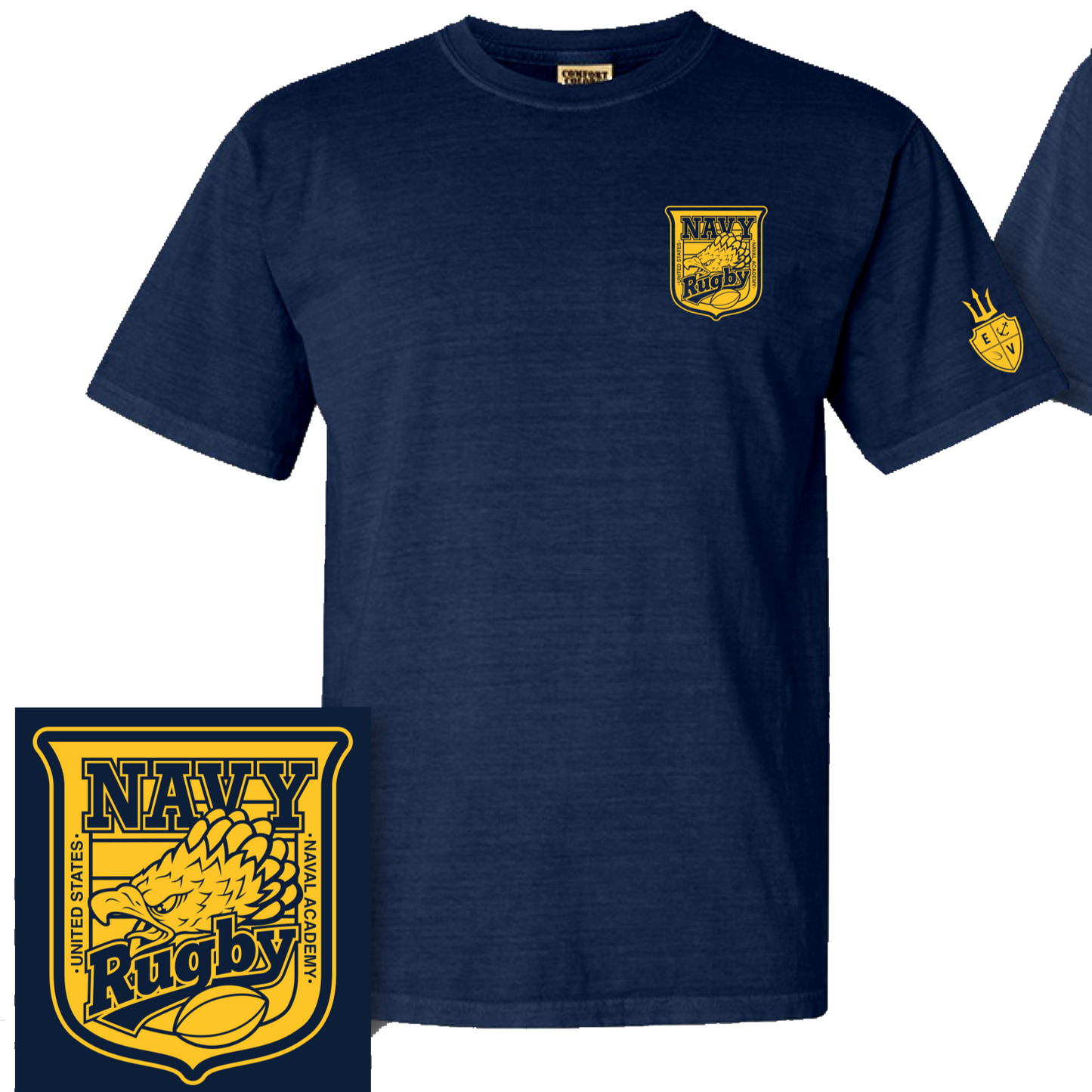 Navy Crest Blank Back T-Shirt Navy / Gold - Relaxed Fit (Comfort Colors)