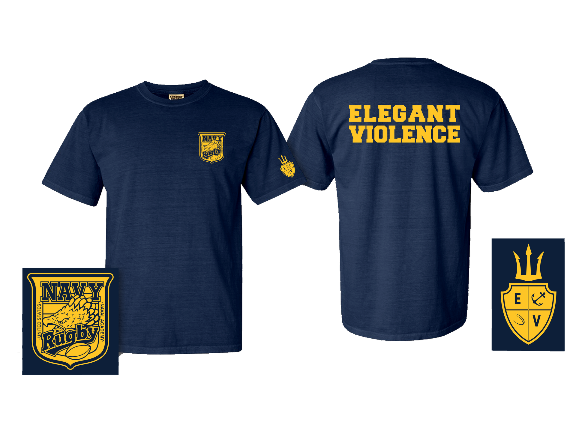 Comfort Colors Navy/Gold Navy Crest Elegant Violence T-Shirt
