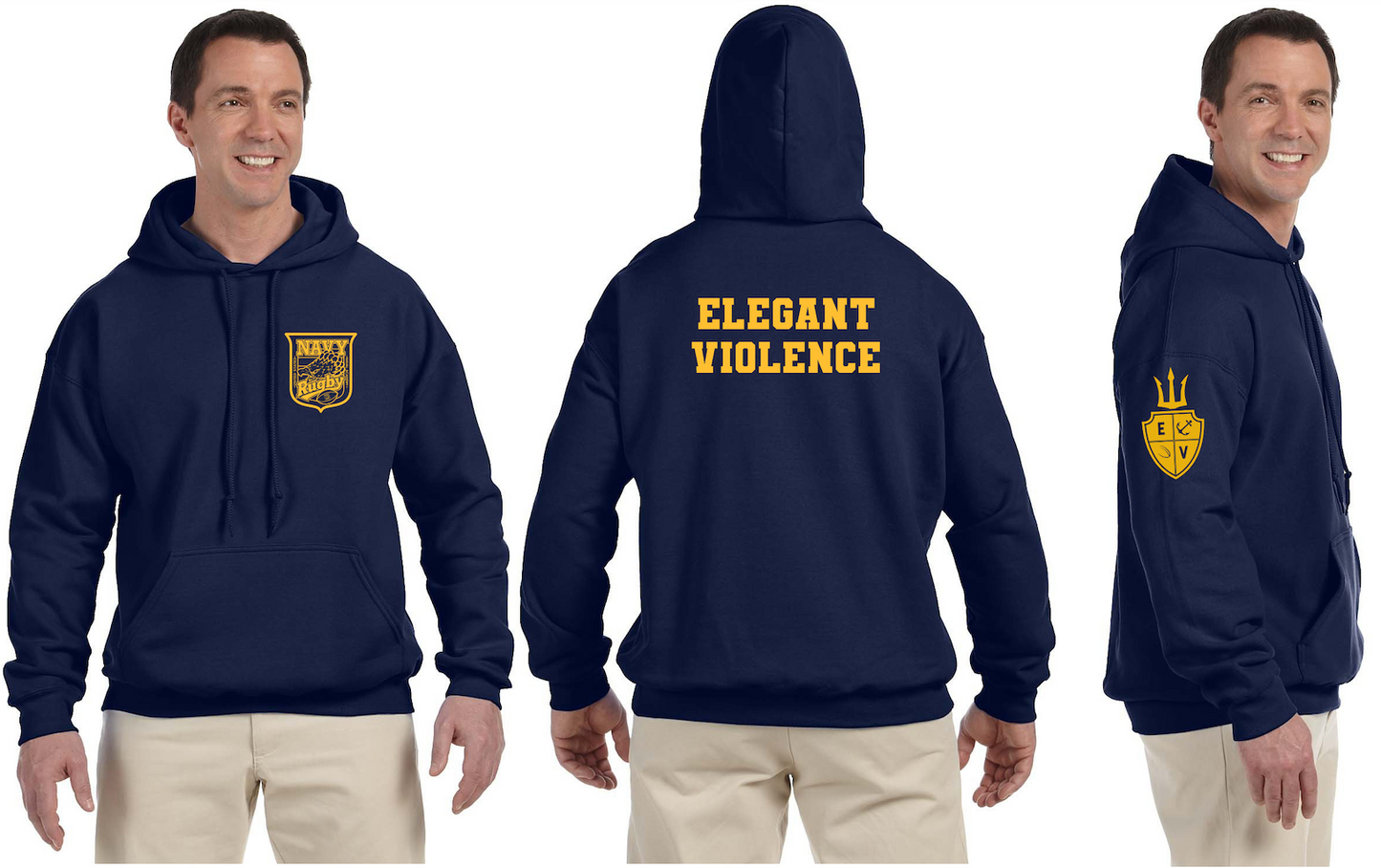 Lane 7 Navy Rugby Elegant Violence Hoodie - Navy / Gold