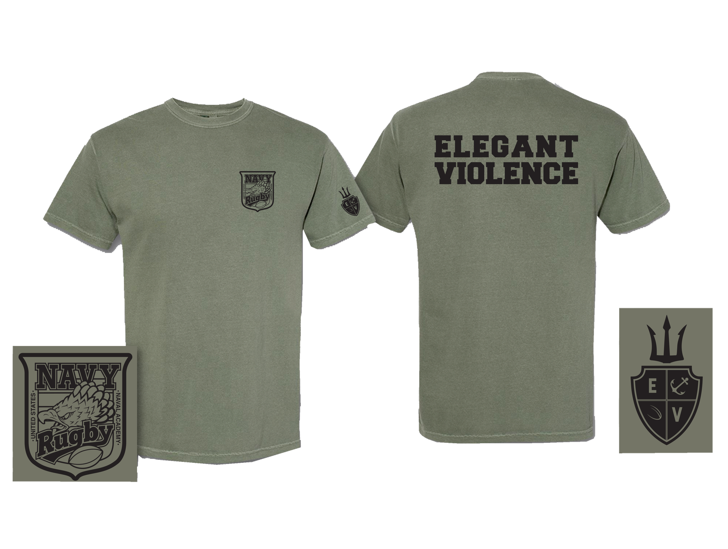 Comfort Colors Green/Black Navy Crest Elegant Violence T-Shirt