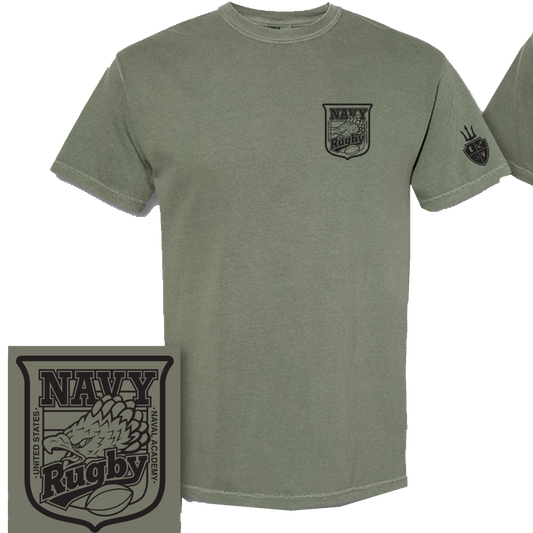 Navy Crest Blank Back T-Shirt Green / Black - Relaxed Fit (Comfort Colors)